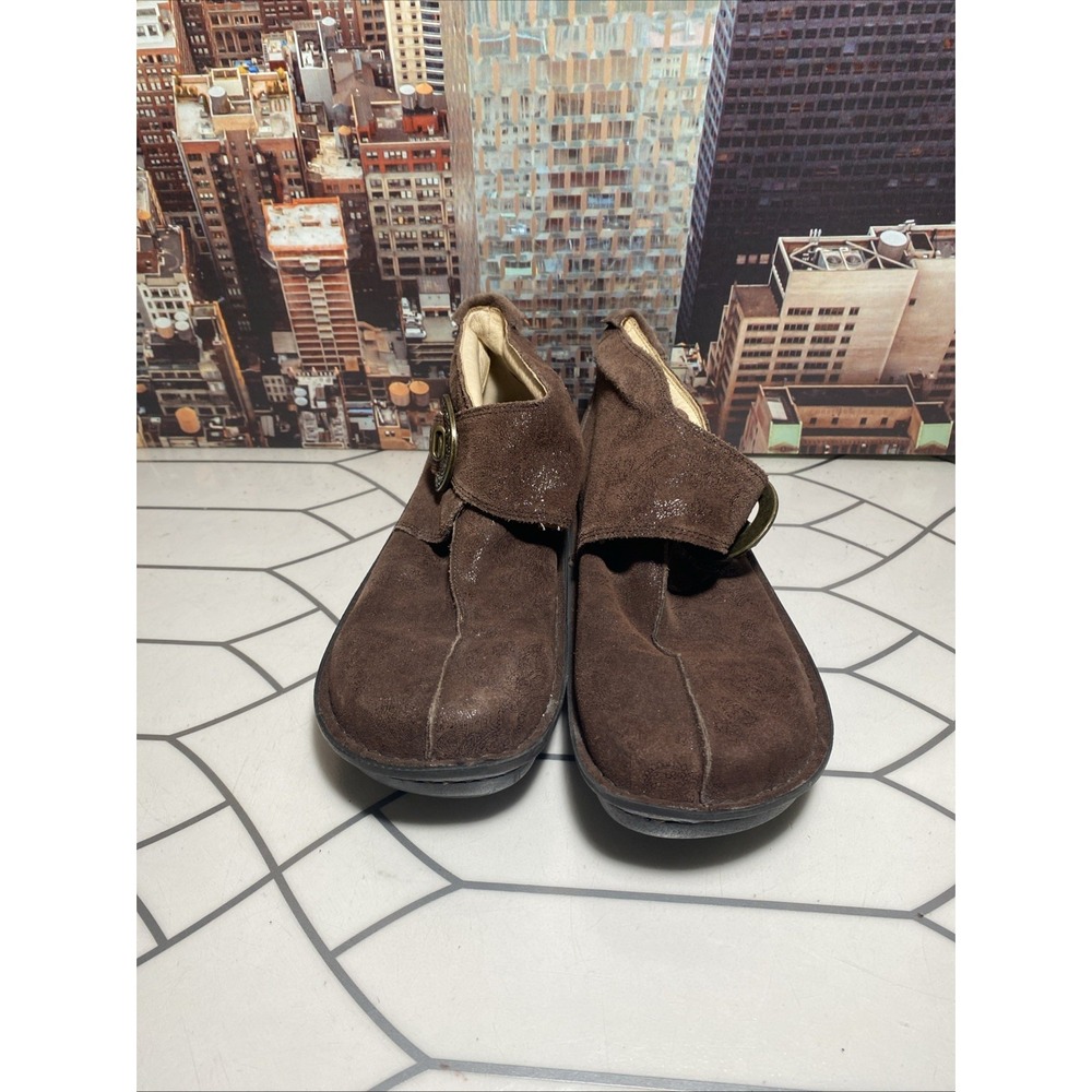 Women's Alegria Caiti Booties Embossed Brown Suede Leather SZ40 US 9-9.5